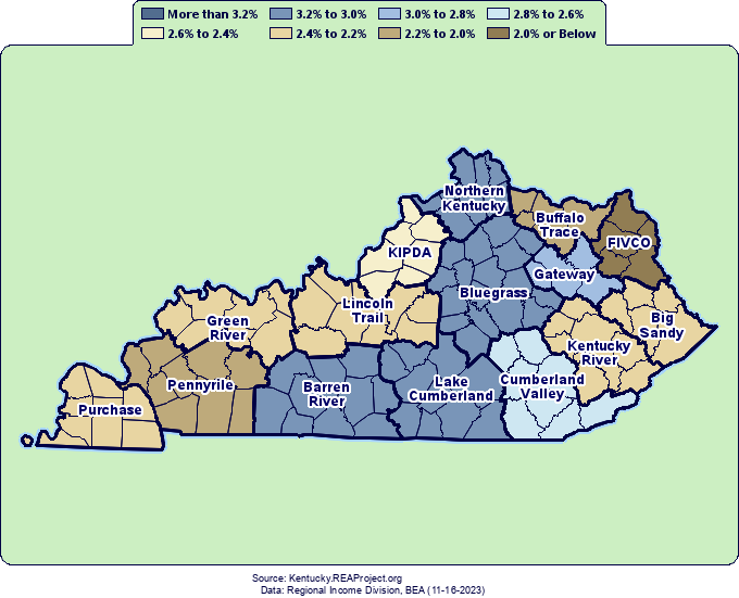 Kentucky Real Total Personal Growth by Decade