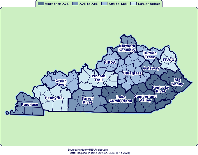 Real* Per Capita Personal Income Growth by
Kentucky